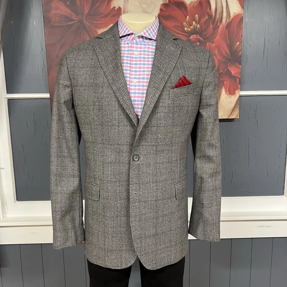 Joseph Abboud Blazer Mens 44L Long Modern Slim Fit Wool Flannel Tan/Gray/Brown